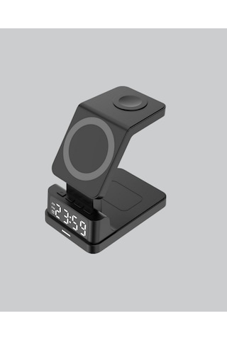 Kablosuz - 957 - Şarj Cihazı Ve Dijital Saat 4 Ü 1 Arada Hızlı Şarj, Apple Uyumlu, Led - Gldısptm - Işıklı Tasarım