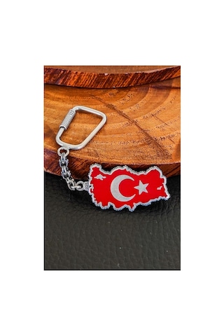 Aykat_Kuyumculuk Türkiye Haritalı Ay Yıldızlı Gümüş Anahtarlık Ant-54
