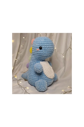 El Yapımı Tek Parça Tığ İşi Peluş: Jumbo Dino Amigurumi Çok Renkli