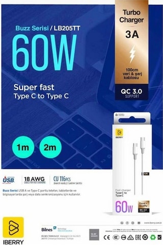 İberry Type-c 60w Şarj Kablosu