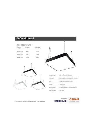 Kare Davul Modern Led Avize Linear Armatür Lineer