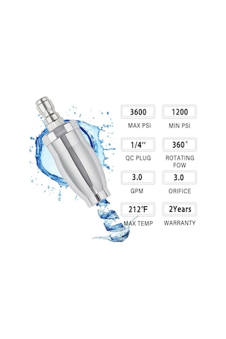 Konesam 3600 Psı 360 Döner Turbin Sprey, 1/4" Hızlı Bağlantı, Çelik Kaplama, Rust Ve Kir Temizleme, Yüksek Basınçlı Yıkama Aleti Uyumlu