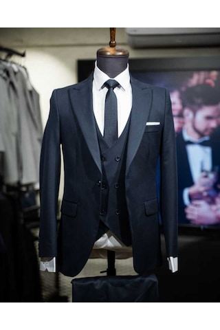 Beystil Sivri Yaka Lacivert Takım Elbise Nikol04 - Slim Fit Lacivert