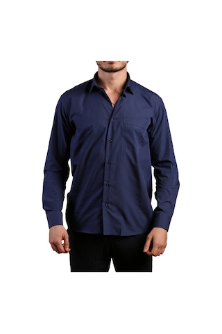 Lacivert Büyük Beden Rahat Kesim Cepli Uzun Kol Regular Fit Erkek Gömlek - 150-35 001