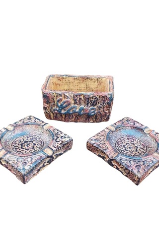 Hediyemiks 3 Lü Dekoratif Kase Seti Küllük & Saksı -vintage Eskitme El Yapımı Tasarım