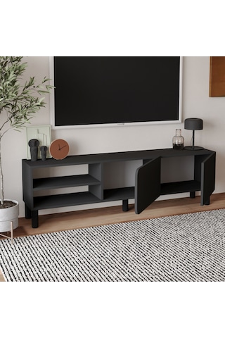 İnarch Dizayn River 150 Cm Modern Tv Sehpası Kapaklı Ve Raflı Tasarım Antrasit