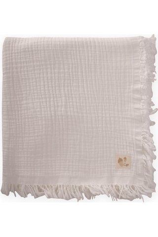 Cigit Dört Kat Püsküllü Battaniye 80x120 Cm Ekru Ekru