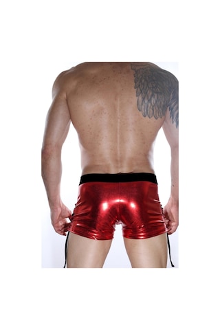 Erkek Kırmızı Fantezi Giyim Deri Görünümlü Yan Bağcıklı Boxer Hf012106