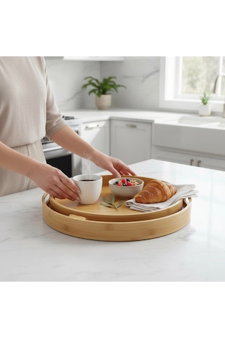 Mybru Oval Bambu Tepsi 2'li Set Ahşap