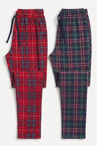Elemge 2 Li Takım Erkek Kareli Pijama Altı Cepli Rahat Kalıp Ipli Yumuşak Relax Fit Yeşil Kırmızı Ekose Alt Kırmızı-yeşil