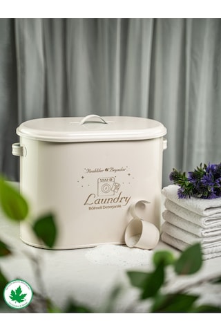 Lin Metal Bölmeli Metal Kapaklı Ölçekli Deterjanlık - Krem