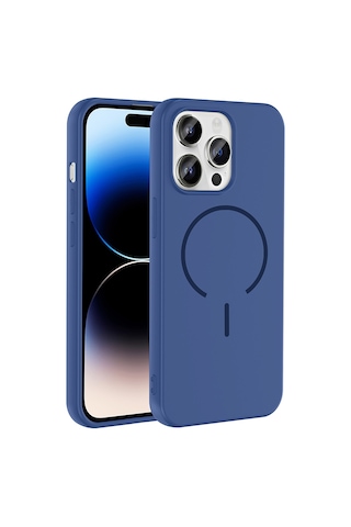 Zore Apple iPhone Uyumlu 14 Pro Max Kılıf M-safe Şarj Özellikli Nvth Meta Kapak - Lacivert