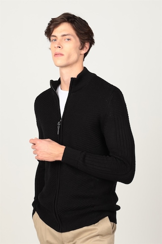 Tudors Slim Fit Dar Kesim Kendinden Desenli Erkek Hırka-25554 Siyah