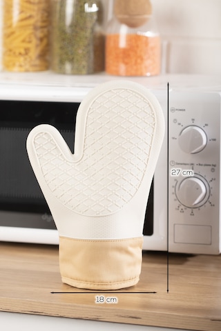 Porsima 3137 Silikon Yanmaz Yapışmaz Fırın Eldiveni Krem Krem