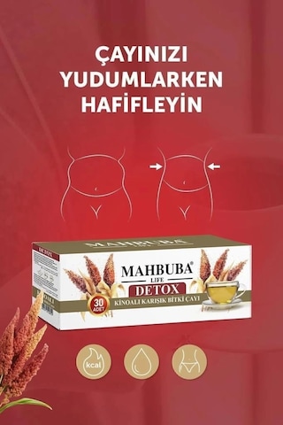 Mahbuba Kinoalı Karışık Detox Diyet Glutensiz Form Bitki Çayı 1 Aylık - 30 Kullanım Net 60gr X 3