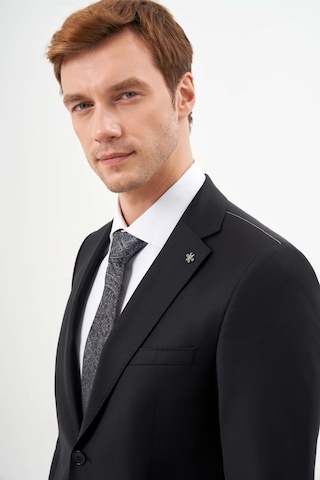 Morven Erkek Siyah Yünlü Platinium Düz Desen Slim Fit Mono Yaka Takım Elbise 24mc001134001 Siyah