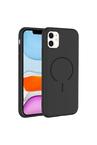 Apple Uyumlu iPhone 11 Kılıf Meta Lansman M-safe Kamera Korumalı İçi Kadife Yumuşak Renkli Süet Silikon Siyah