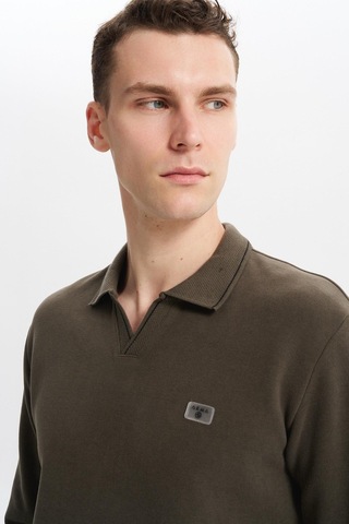 AR-MA Arma Erkek Regular Fit Polo Yaka Sweatshirt Karbon Fırçalı Selanik, %65 Pamuk %35 Polyester, Düğmesiz Basic K30554698602 Haki