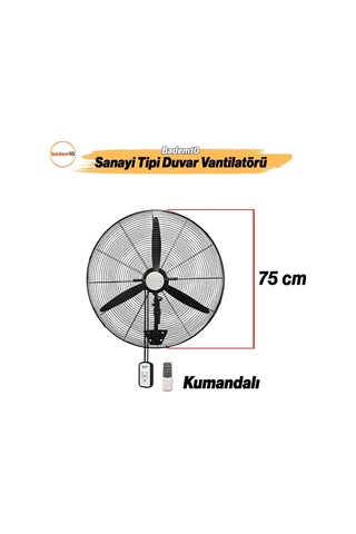 Ayrex Sanayi Tipi Kumandalı 75 Cm 210w Duvar Vantilatörü Endüstriyel Sessiz Duvara Monte Zincirli Fan