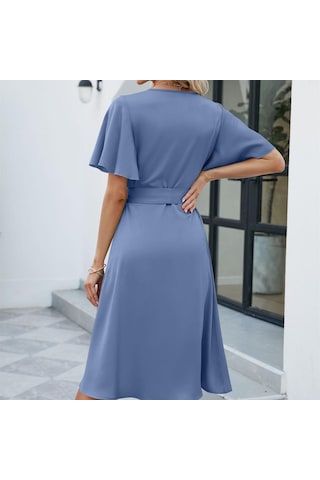 Hnxc Kadın Moda Yaz Bahar Düz Renk Baskı Kısa Kollu V Yaka Yüksek Bel Günlük Elbiseler Yeşil