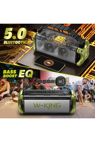 W-kıng D8-1 Bluetooth Hoparlör, 90w Ultra Bass Boombox, 40 Saat Çalma Süresi, Ipx6 Suya Dayanıklı, K