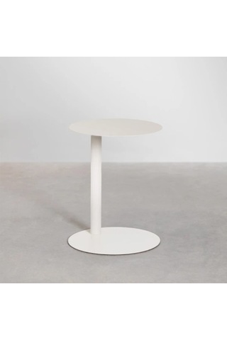 Paledin Design Magna Yan Sehpa Modern Yuvarlak Çelik Koltuk Yanı Sehpası Granit Grisi 40x40x50 Cm Beyaz