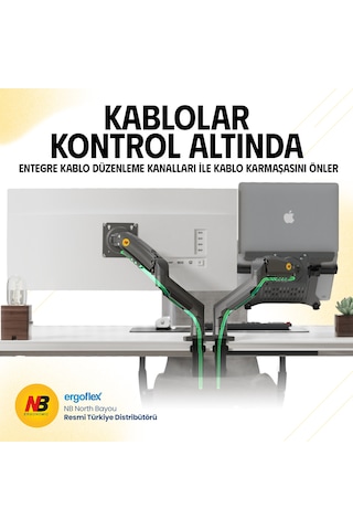 Nb Ergonomic Nb F160-fp Amortisörlü 17-32 Monitör Tutucu Ve 10-17 Laptop Standı Koyu Gri