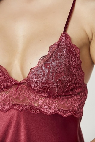 Pierre Cardin 890 Kadın İp Askılı Saten Gecelik-bordo Bordo