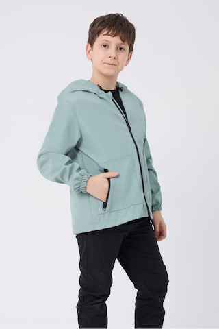 Erkek Çocuk Mint Yeşili İçi Astarlı Su Ve Rüzgar Geçirmez Kapüşonlu Çift Fermuarlı Cepli Mont Mint Yeşili