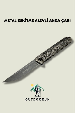 Metal Eskitme Alevli Anka Kamp Çakı - 21 Cm siyah