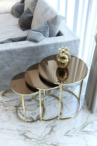 Capridos Mobilya Gold Bronz Aynalı Zigon Sehpa Altın