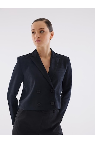Süet Siyah Kruvaze Crop Ceket 001