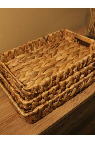 3lü Hasır Su Sümbülü Dikdörtgen Tepsi Diğer