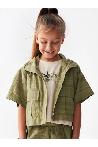 Nk Kids Kız Çocuk Pamuklu Keten Safari Ceket-14105 Haki