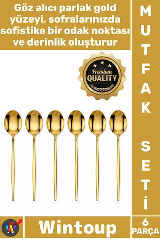 Kaşık Lüks Şık Modern Mutfak Sofra Sunum Takımı Paslanmaz Çelik Gold Renk 6 Parça Yemek Kaşığı Set