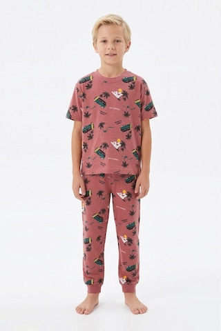 Bunny Hopp Erkek Çocuk %100 Pamuk Yazlık Sörf Ve Karavan Desenli Pijama Takımı - Kısa Kollu Manşetli Kiremit Kiremit