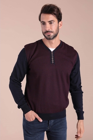 Ferraro V Yaka Superfine Yün Kazak - Lacivert Lacivert (390466107) Lacivert