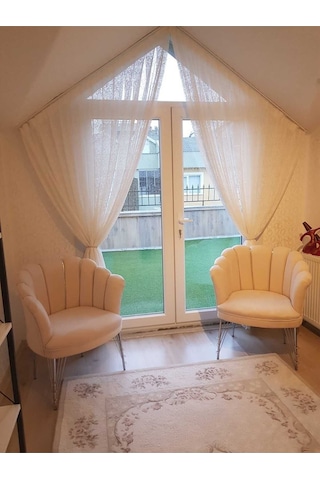 Garden House Papatya /i Stiridye Krem Kumaş Metal Gümüş Ayaklı 2 Tekli Koltuk Berjer