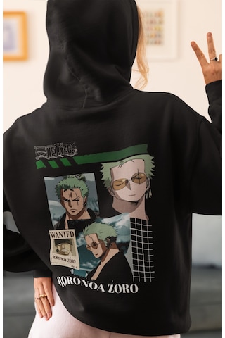 Sevbano Roronoa Zoro One Piece Anime Sırt Baskılı Unisex Oversize Penye H Siyah