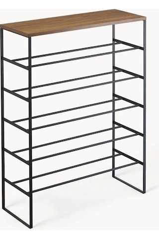 Kule Metal Doğal Ahşap Ayakkabı Rafı Siyah