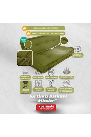 Xpermate Bisküvi Yer Minderi 60x120 Kalın Palet Balkon Petek Önü Fermuarlı Minder Yeşil