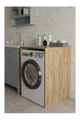Modern Çamaşır Makinesi Kaplama Dolabı Tezgah Koruyucu Çok Amaçlı Banyo Düzenleyici Atlantik Çam