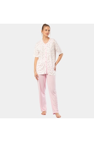 Türen Empirme Düğmeli Battal Kısa Kollu Pijama Takım 3370/pembe 001