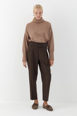 Kemer Tokalı Pileli Pantolon Kahverengi Kahverengi