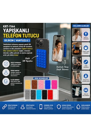 Krt-1144 Yapışkanlı Silikon Telefon Tutucu - Vantuzlu Renkli- 50'li Paket Diğer