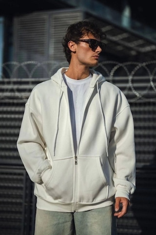 Efnaz Style Oversize Tam Fermuarlı Uzun Kol Hırka - Beyaz