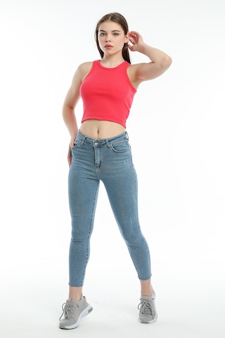 Superlife Süperlife Kadın Crop Örme Arkası Yüksek Yaka Slim Fit Atlet-tişort Spr21y11 Açık Kırmızı