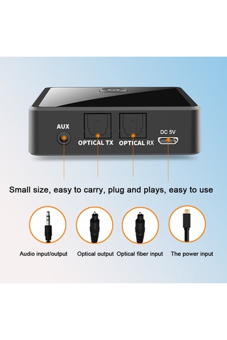 Yunboo Kablosuz Bluetooth 5.0 Alıcı Verici - Aux Ve Optik Girişli Çift Yönlü Ses Adaptörü