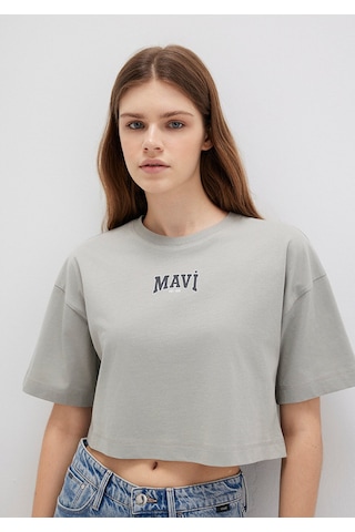 Mavi Logo Baskılı Gri Crop Tişört Crop / Kısa Kesim 1613411-70112 Çakmaktaşı Gri