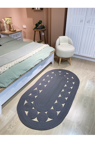 Cookie Jüt Hasırlı El Örgüsü Kilim Antrasit